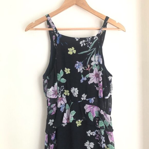 Great Jones size 10 Floral Halter Ruffle Hem Maxi Dress Black Purple - Picture 5 of 11